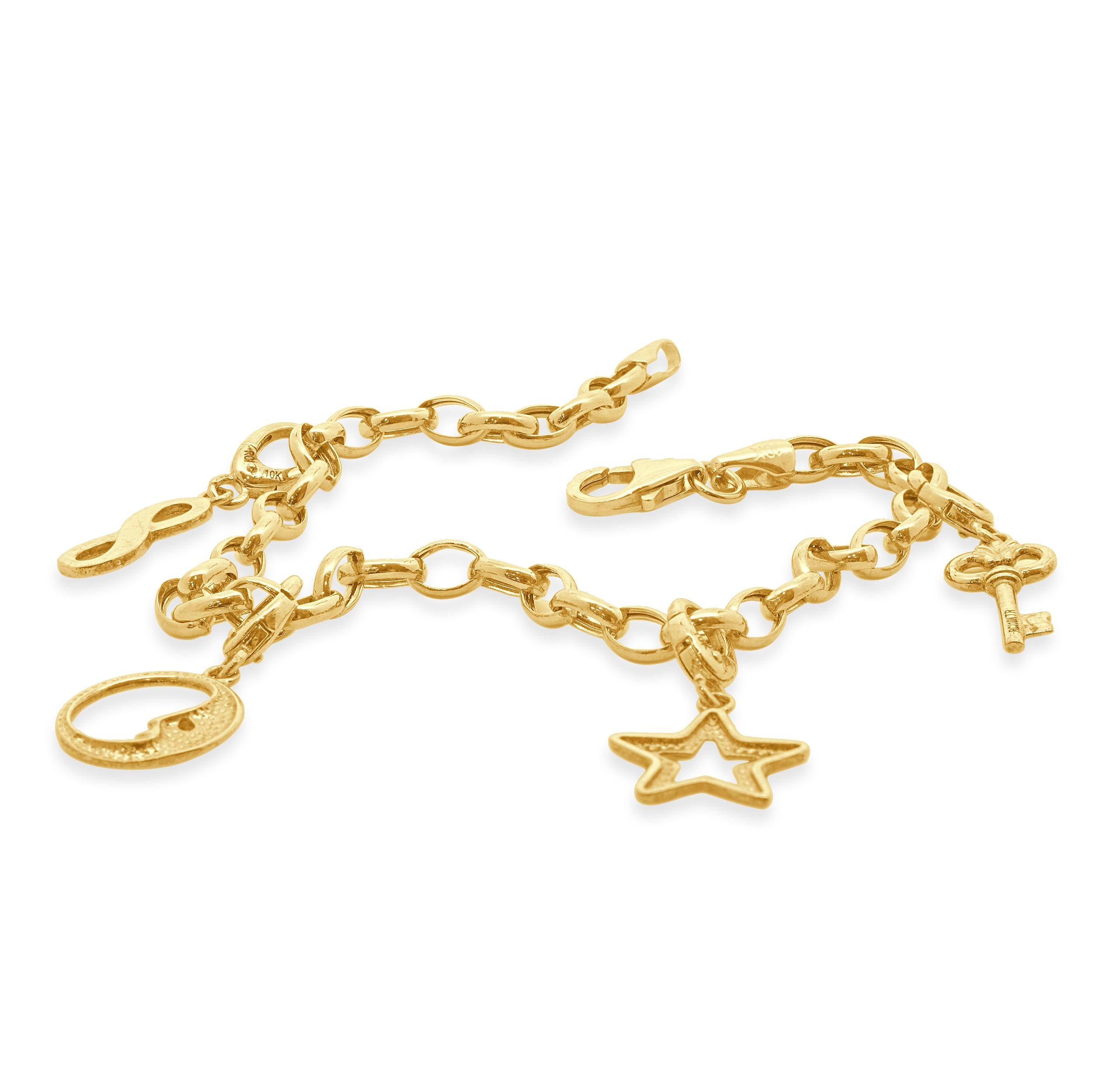10 Karat Yellow Gold Charm Bracelet In Excellent Condition For Sale In Scottsdale, AZ