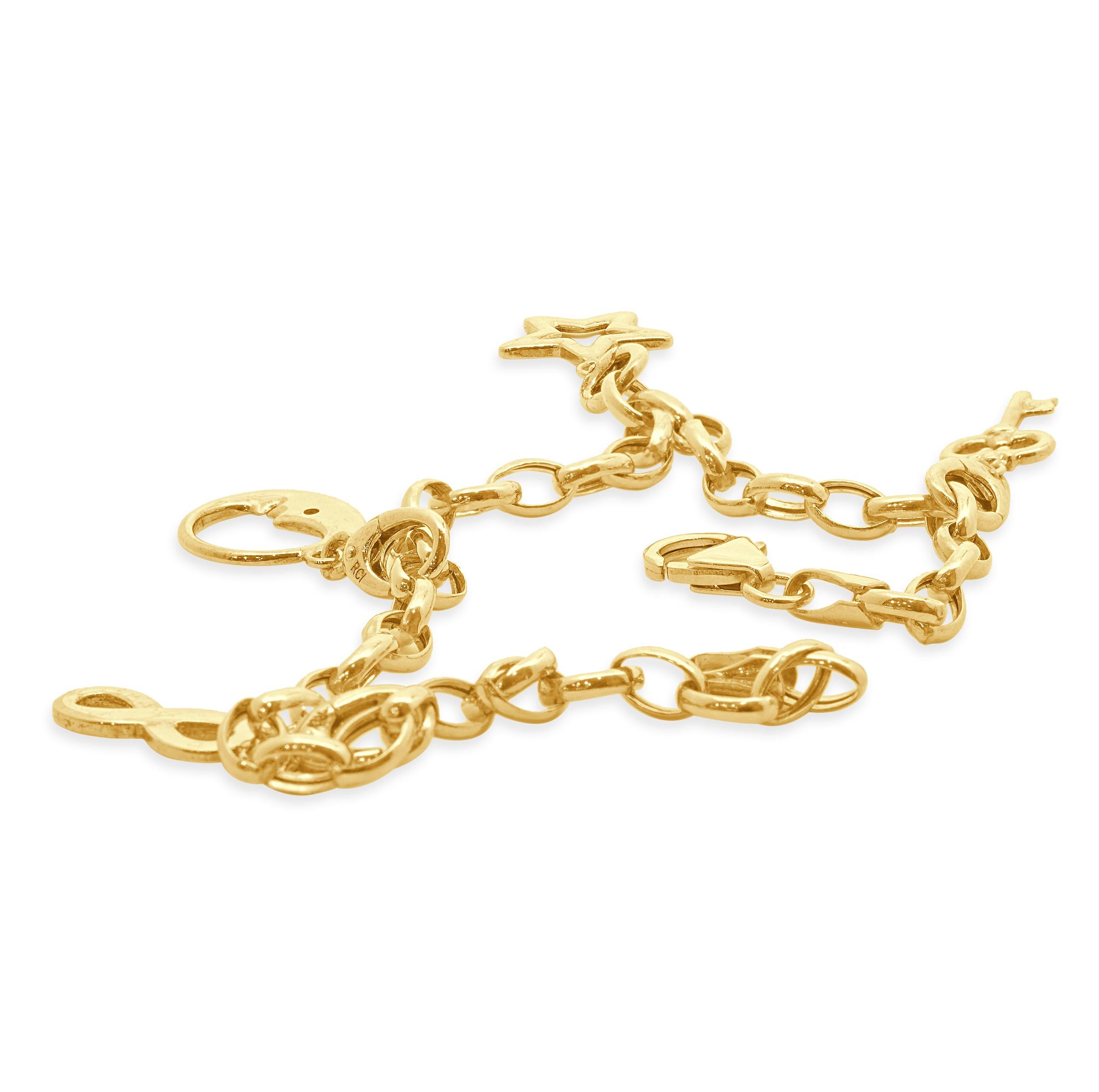 Women's or Men's 10 Karat Yellow Gold Charm Bracelet For Sale