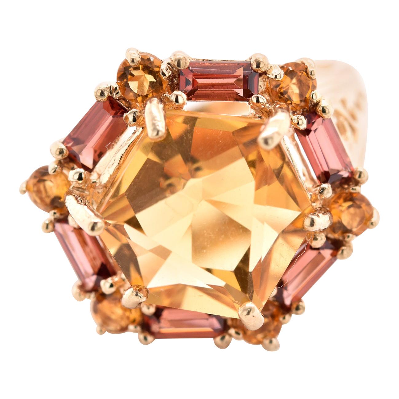 10 Karat Yellow Gold Citrine and Garnet Ring