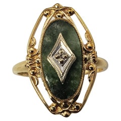 Vintage 10 Karat Yellow Gold Connemara Marble and Diamond Ring
