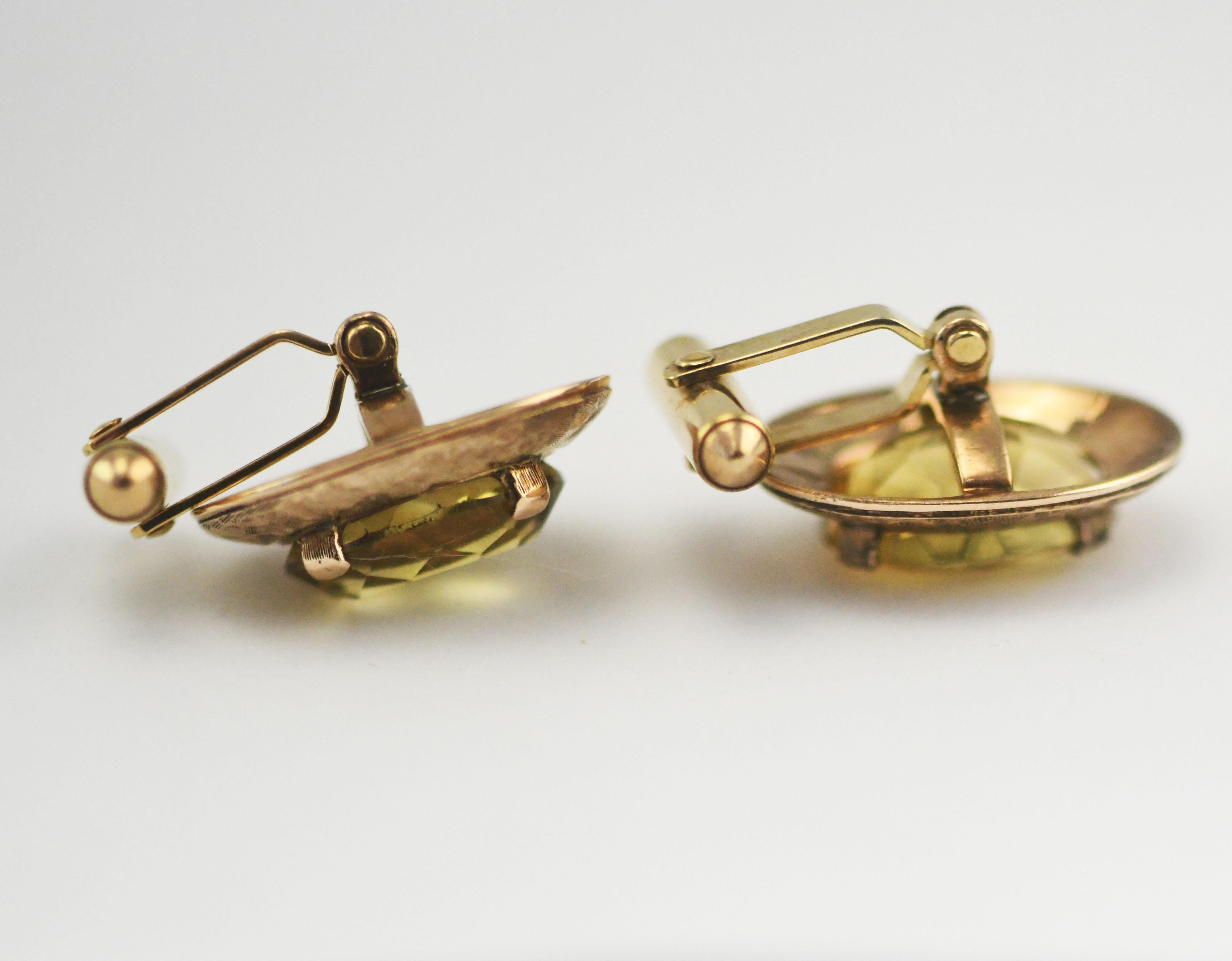 Men's 10 Karat Yellow Gold Cufflinks with Natural Yellow Citrine Stones For Sale