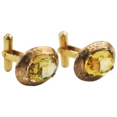Vintage 10 Karat Yellow Gold Cufflinks with Natural Yellow Citrine Stones