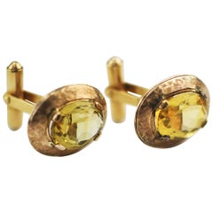 10 Karat Yellow Gold Cufflinks with Natural Yellow Citrine Stones