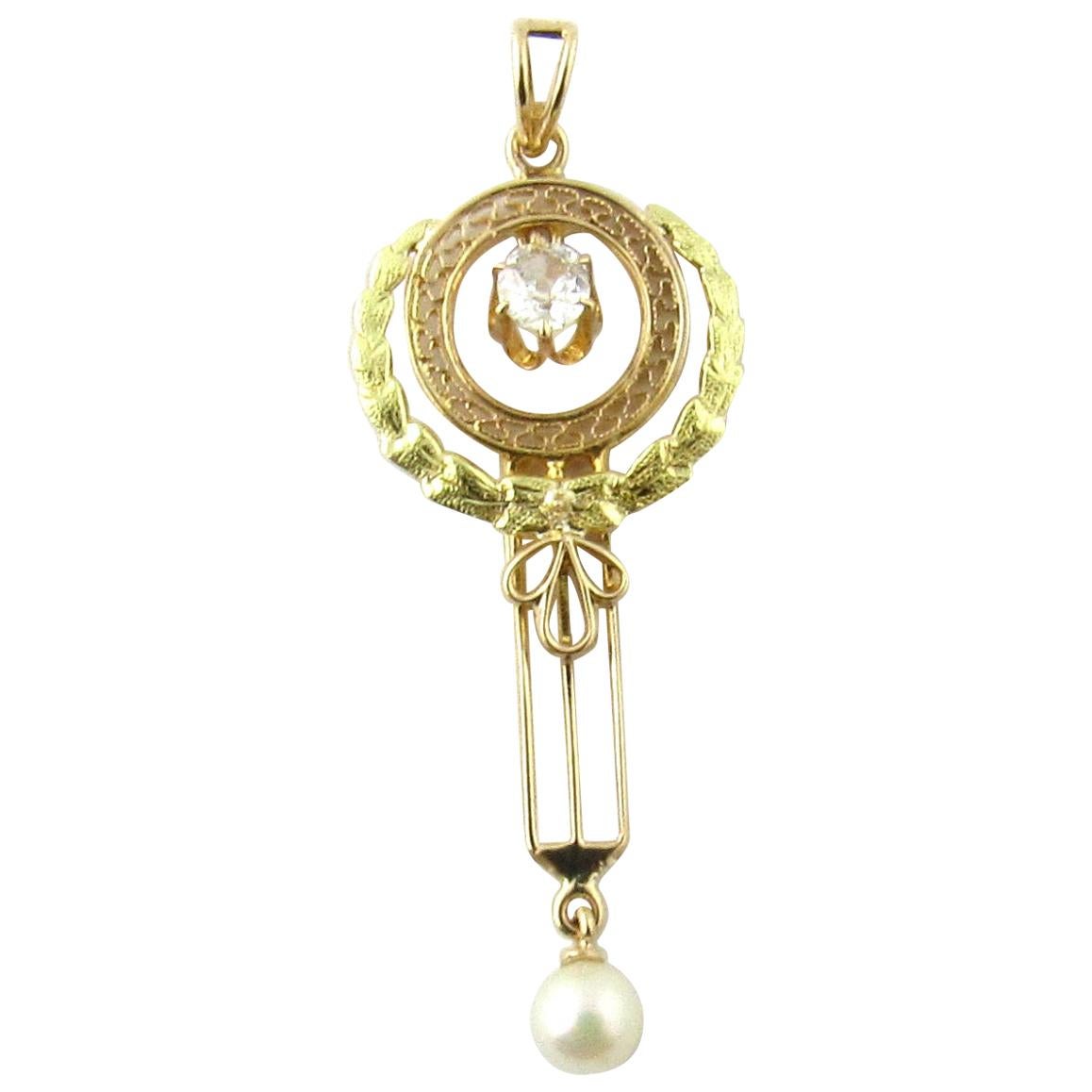 10 Karat Yellow Gold Diamond and Pearl Pendant