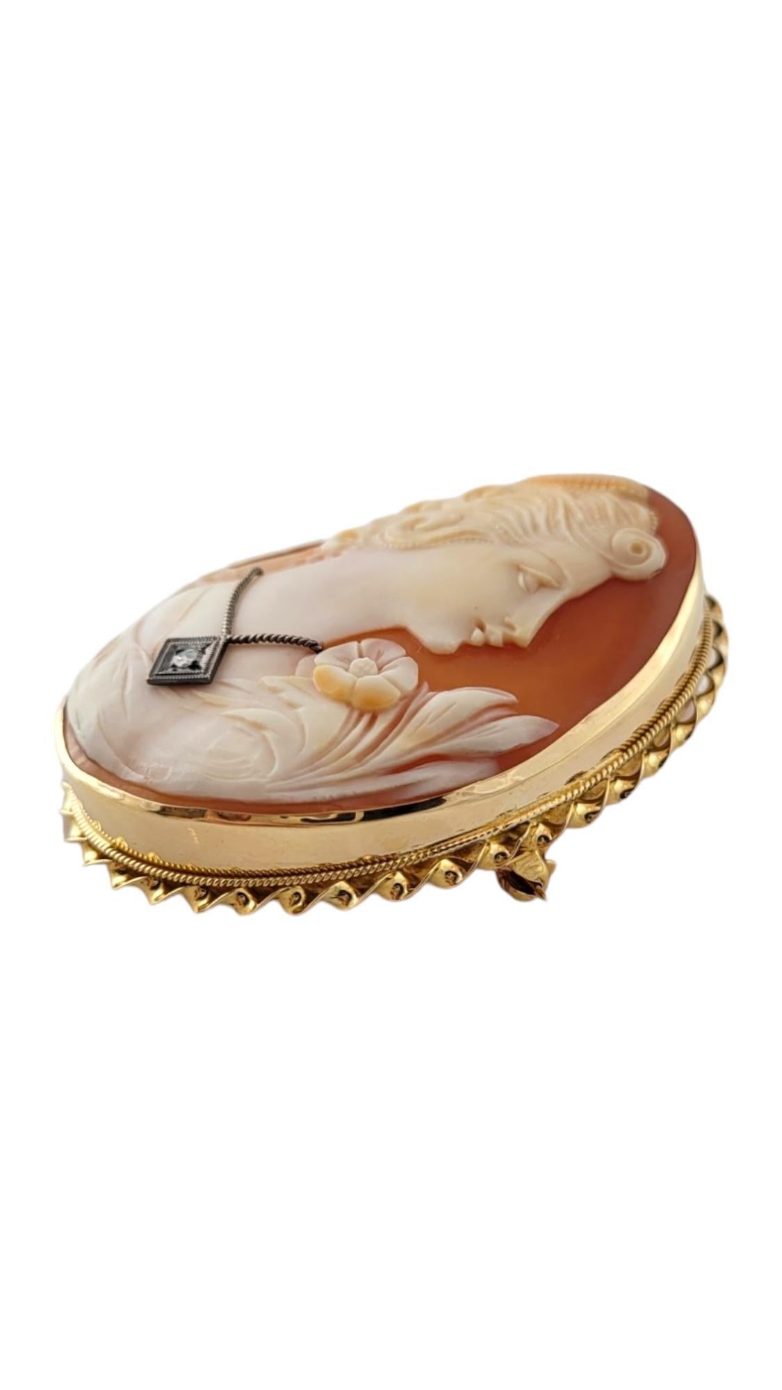 10 Karat Yellow Gold Diamond Cameo Brooch/Pin/Pendant

This gorgeous cameo brooch and pendant is crafted from 10K yellow gold and features a stunning, sparkling single cut diamond!

Approximate total diamond weight: .02 cts

Diamond color: