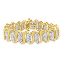 10 Karat Yellow Gold Diamond Cluster S Link Wide Bracelet