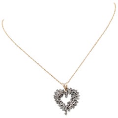 10 Karat Yellow Gold Diamond Heart Pendant Necklace