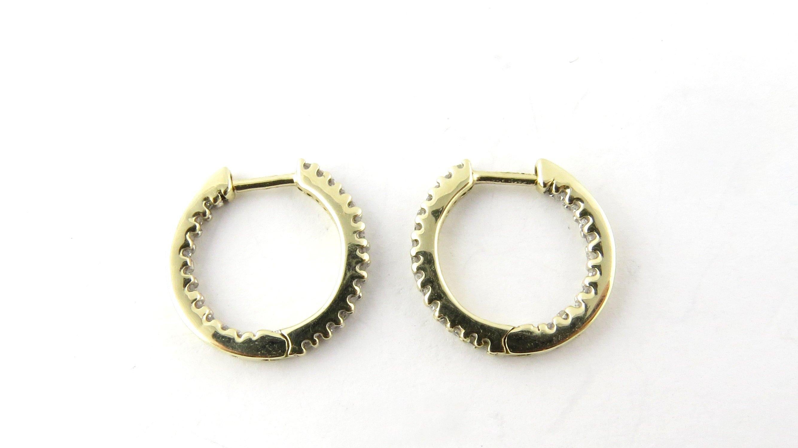 Round Cut 10 Karat Yellow Gold Diamond Hoop Earrings