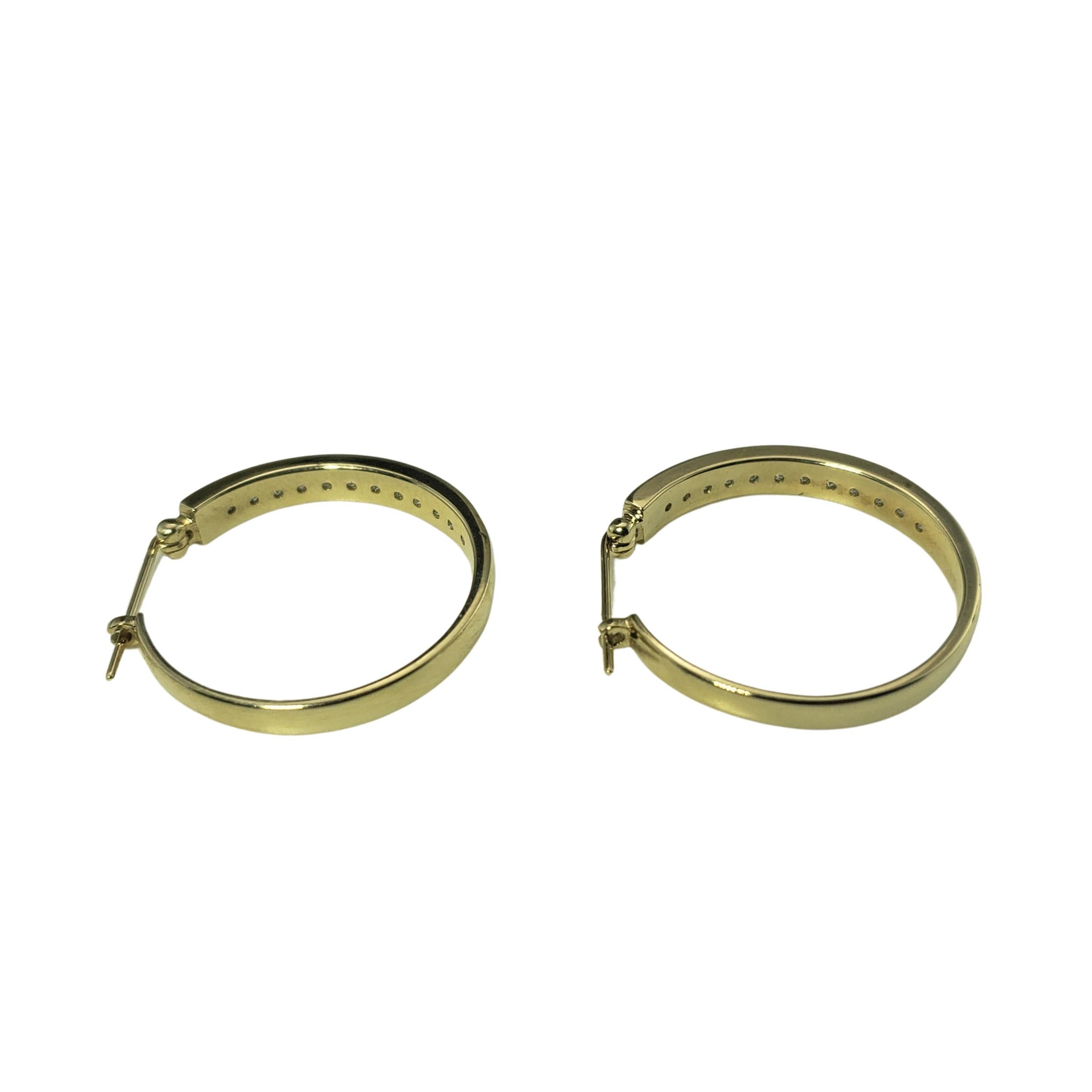 Round Cut 10 Karat Yellow Gold Diamond Hoop Earrings For Sale