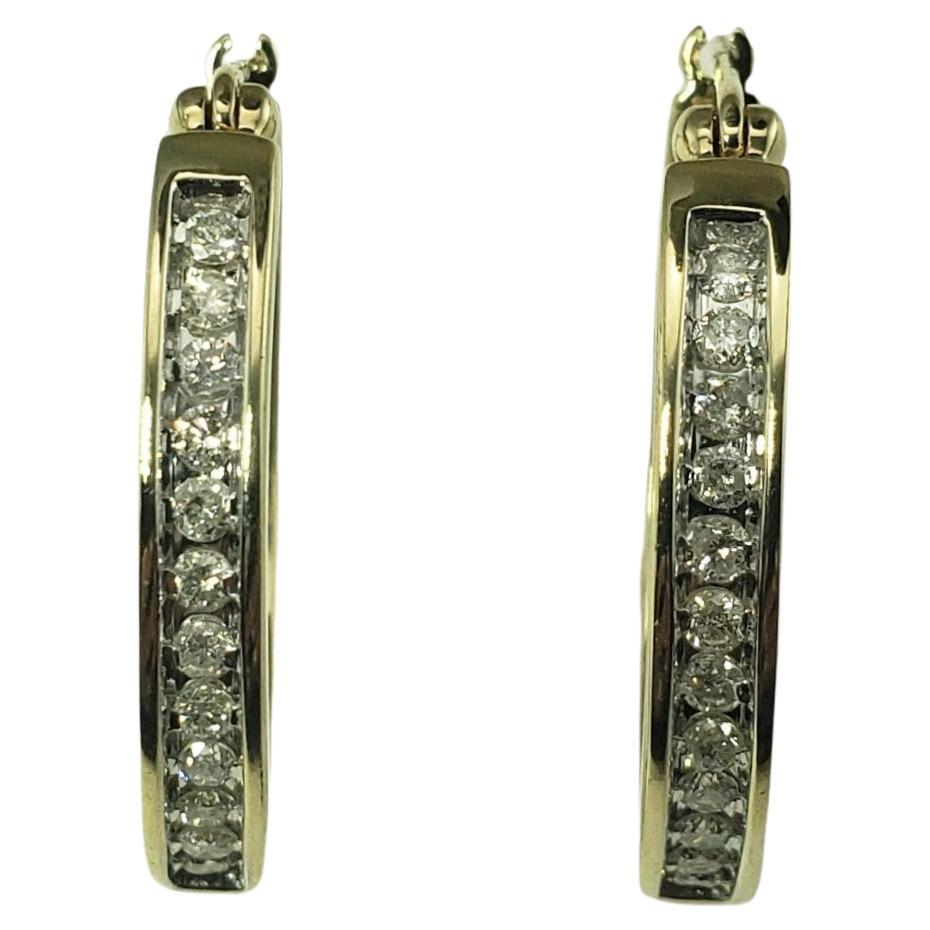 10 Karat Yellow Gold Diamond Hoop Earrings For Sale