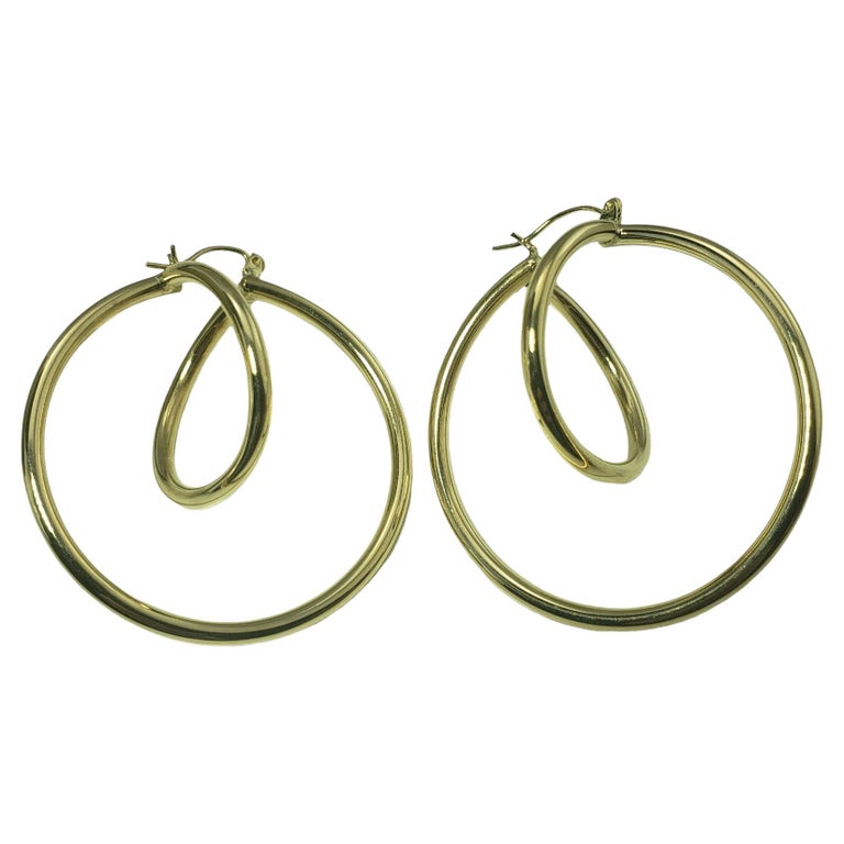 10 Karat Yellow Gold Double Hoop Earrings For Sale at 1stDibs