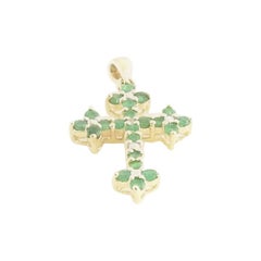 10 Karat Yellow Gold Emerald and Diamond Cross Pendant