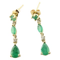10 Karat Yellow Gold Emerald and Diamond Earrings