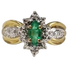 10 Karat Yellow Gold Emerald and Diamond Ring