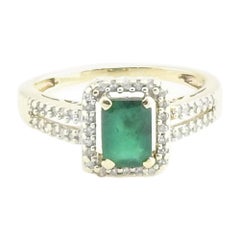 Vintage 10 Karat Yellow Gold Emerald and Diamond Ring