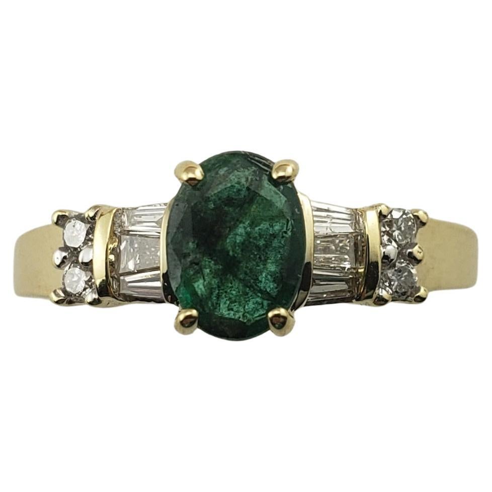 10 Karat Yellow Gold Emerald and Diamond Ring For Sale