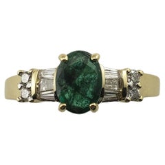 10 Karat Yellow Gold Emerald and Diamond Ring