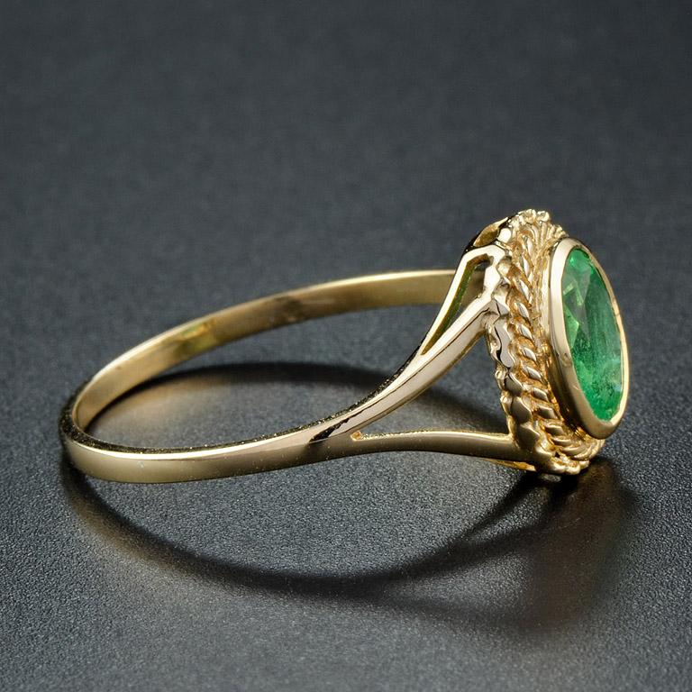 Oval Cut 10 Karat Yellow Gold Emerald Cocktail Ring