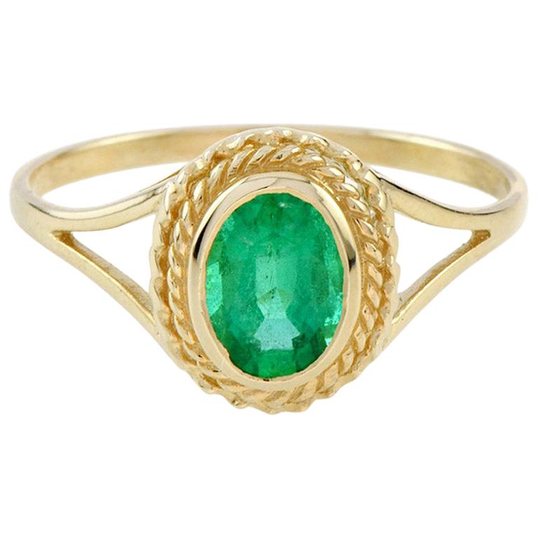 10 Karat Yellow Gold Emerald Cocktail Ring