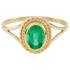 10 Karat Yellow Gold Emerald Cocktail Ring