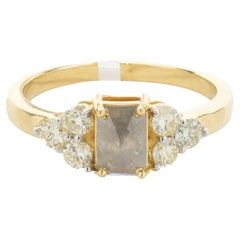 10 Karat Yellow Gold Emerald Cut Galaxy Diamond Ring with Accents