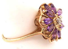 10 Karat Yellow Gold Fashion Oval Amethyst Ring with Round Diamond 0.03 TDW