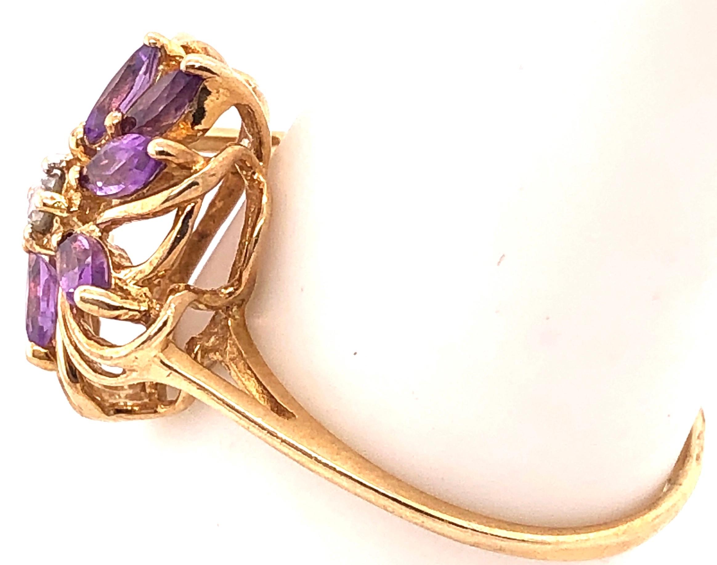 Oval Cut 10 Karat Yellow Gold Fashion Oval Amethyst Ring with Round Diamond 0.03 TDW For Sale