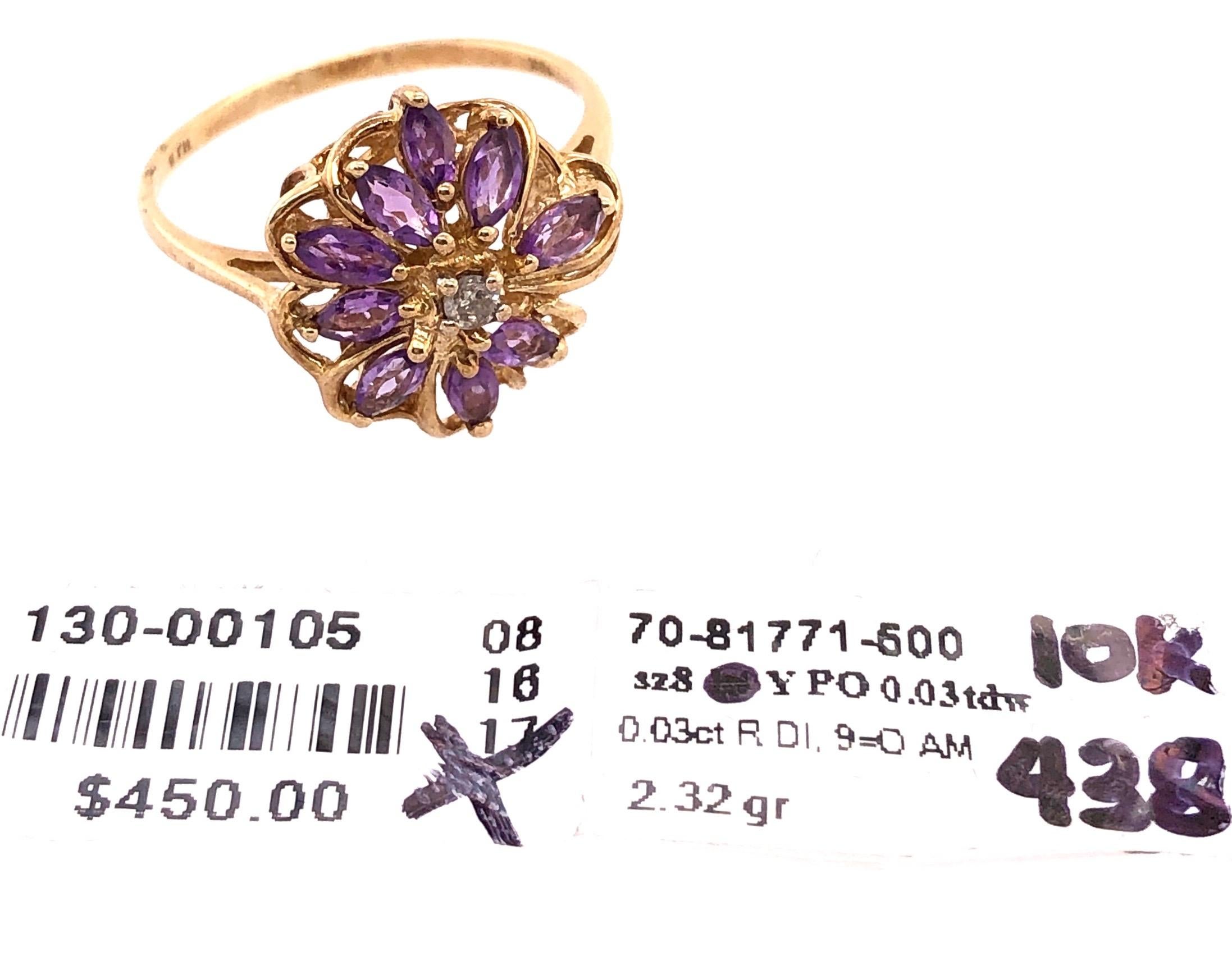 10 Karat Yellow Gold Fashion Oval Amethyst Ring with Round Diamond 0.03 TDW For Sale 1