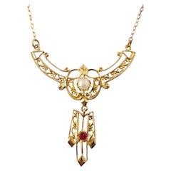 10 Karat Yellow Gold Filagree Drop Pearl Necklace #17779