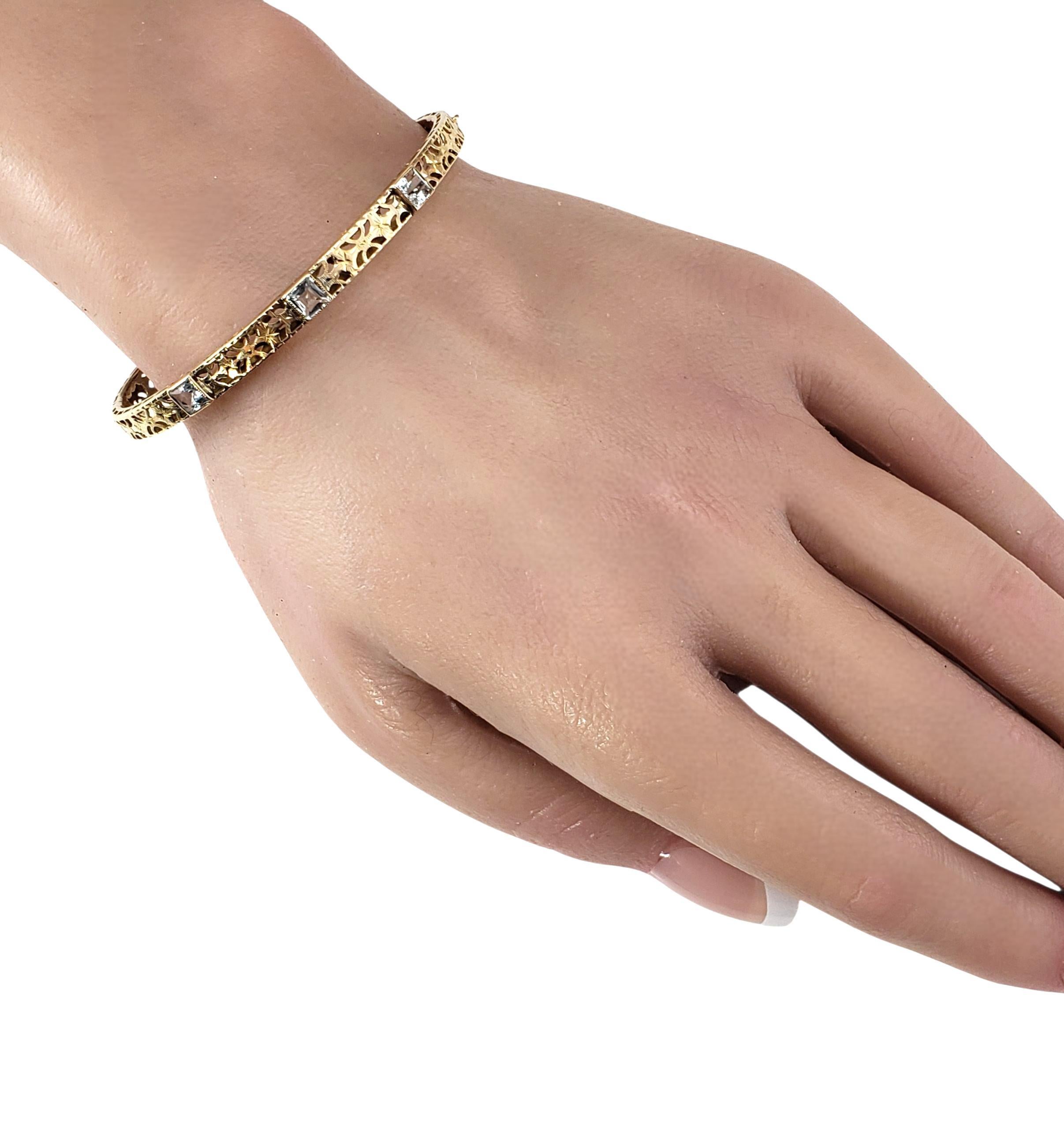 Bracciale in oro giallo 10 carati con filigrana e gemme blu #22442 in vendita 2