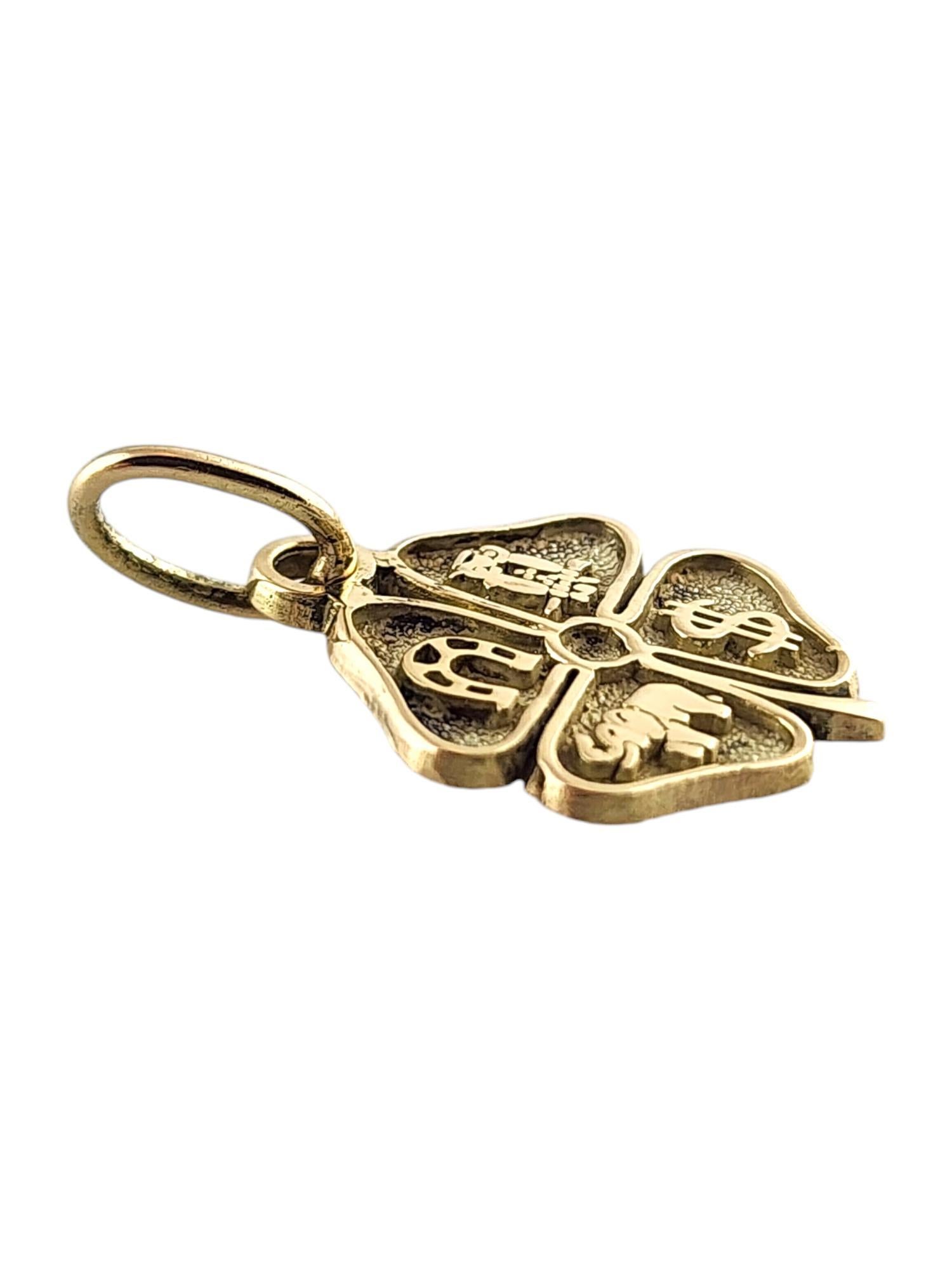 10 Karat Yellow Gold Four Leaf Clover Charm with Lucky Symbols #19439 In Good Condition In Washington Depot, CT