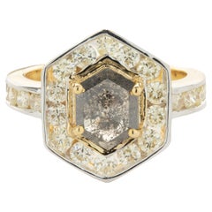 10 Karat Yellow Gold Galaxy Diamond Ring with Channel Set Diamond Halo