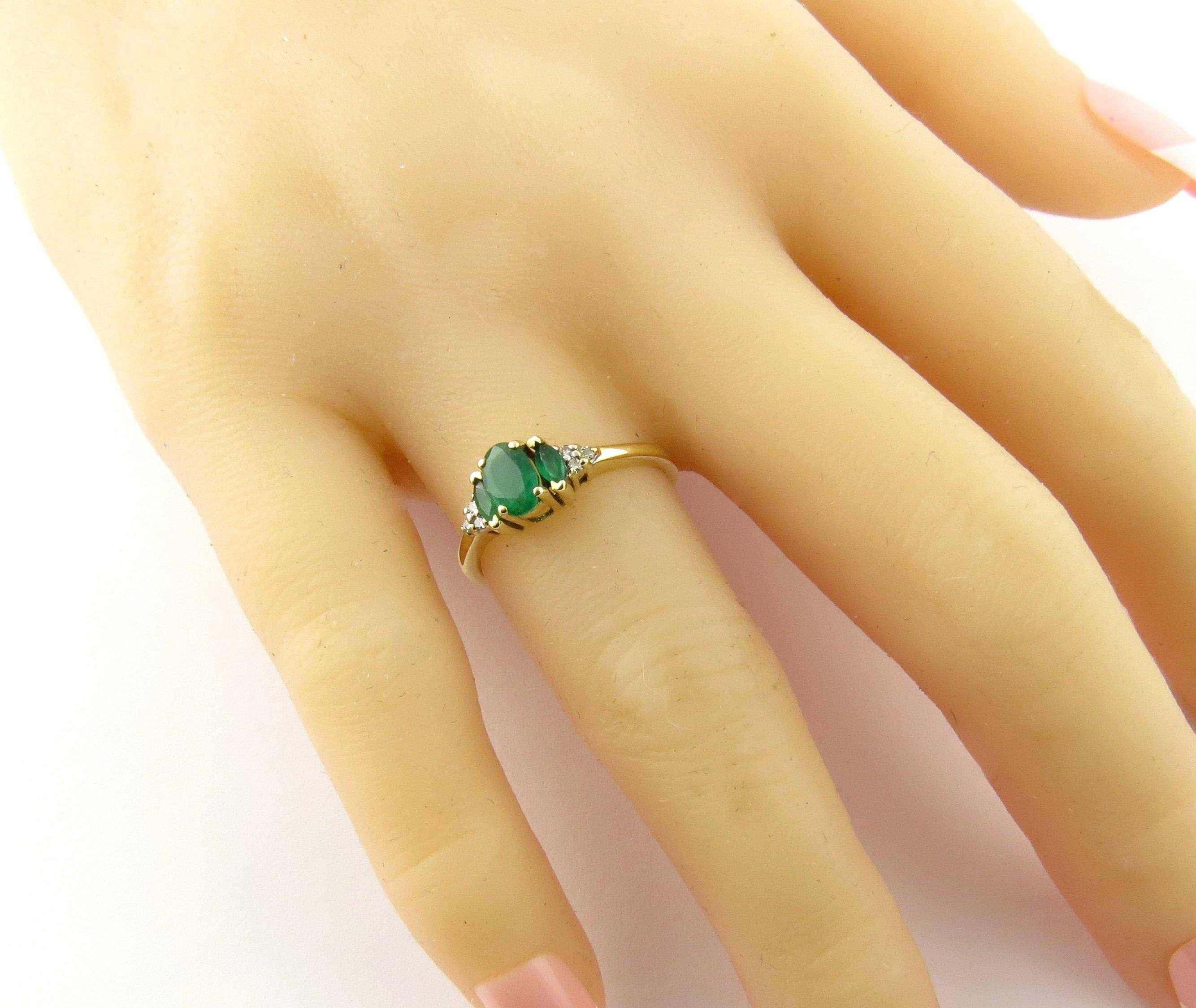 Women's 10 Karat Yellow Gold Genuine Emerald and Diamond Ring