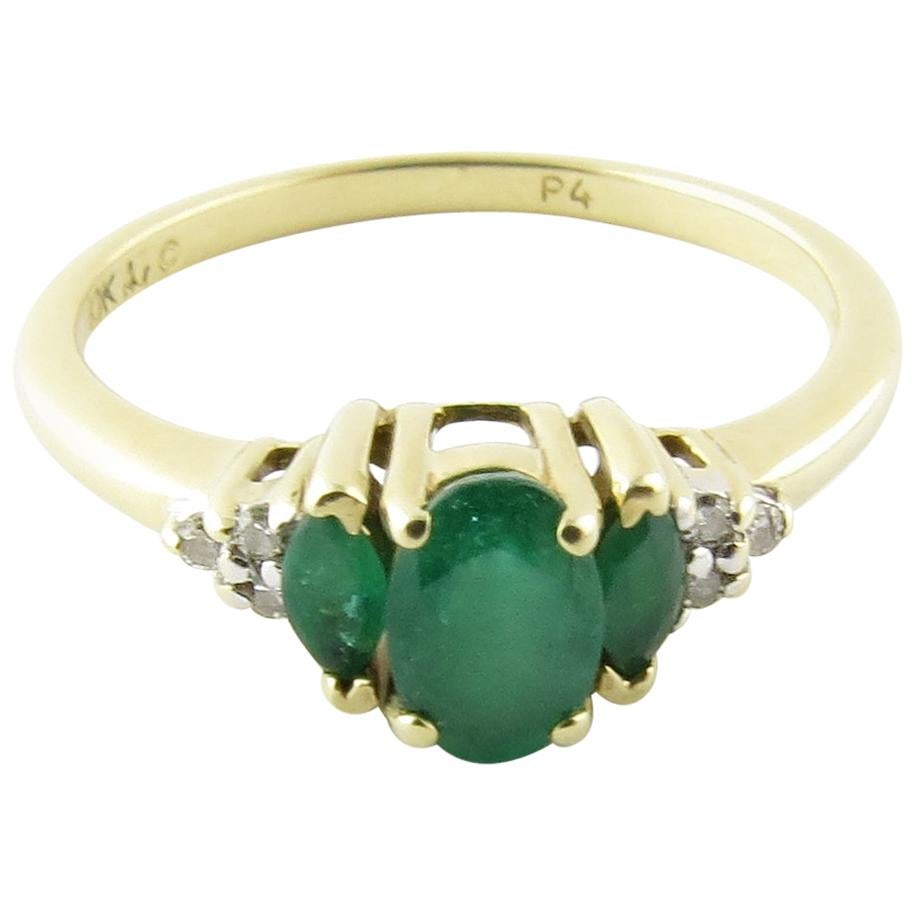 10 Karat Yellow Gold Genuine Emerald and Diamond Ring