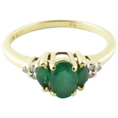 Vintage 10 Karat Yellow Gold Genuine Emerald and Diamond Ring