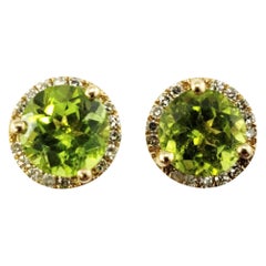 10 Karat Yellow Gold Green Tourmaline and Diamond Earrings