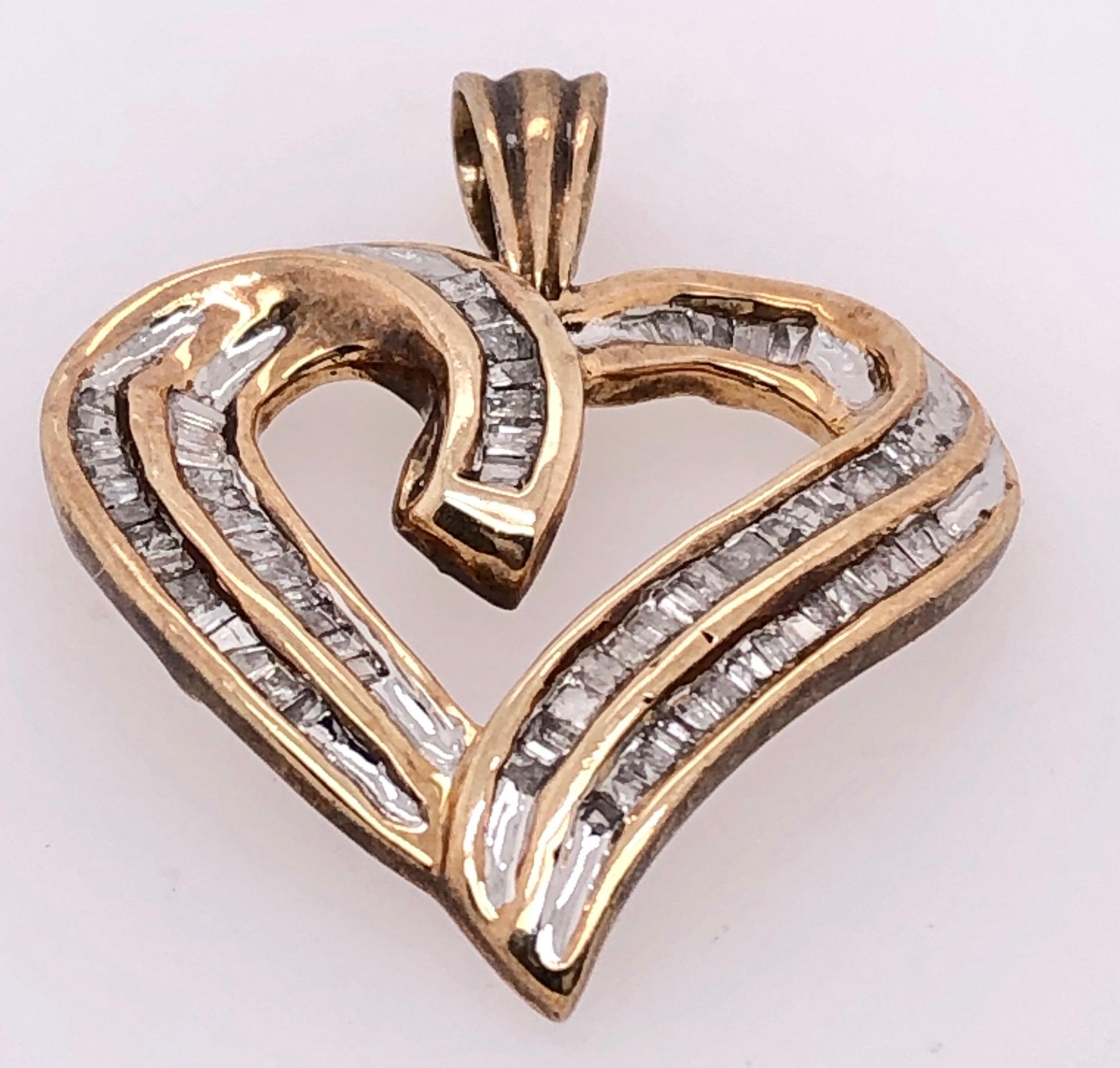 Women's or Men's 10 Karat Yellow Gold Heart Charm / Pendant with Diamonds For Sale