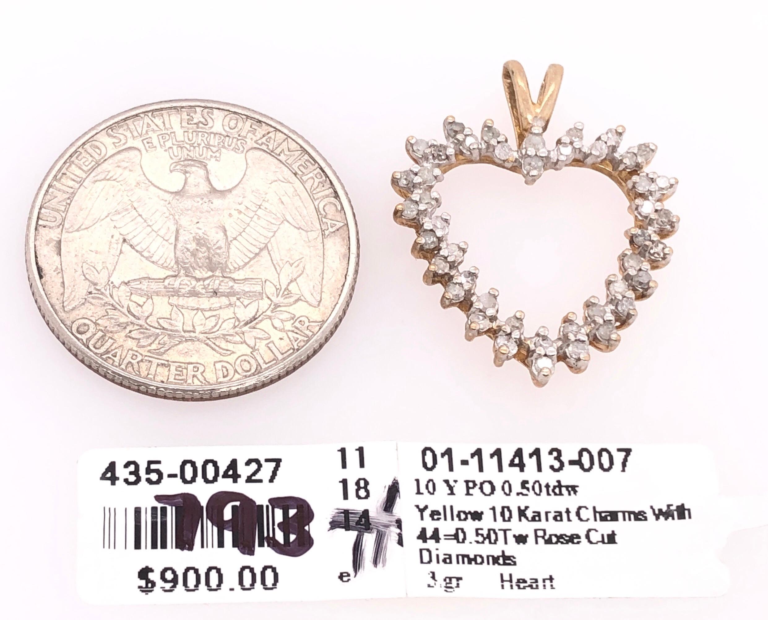 10 Karat Yellow Gold Heart Charm Pendant with Rose Cut Diamonds 0.50 TDW 1