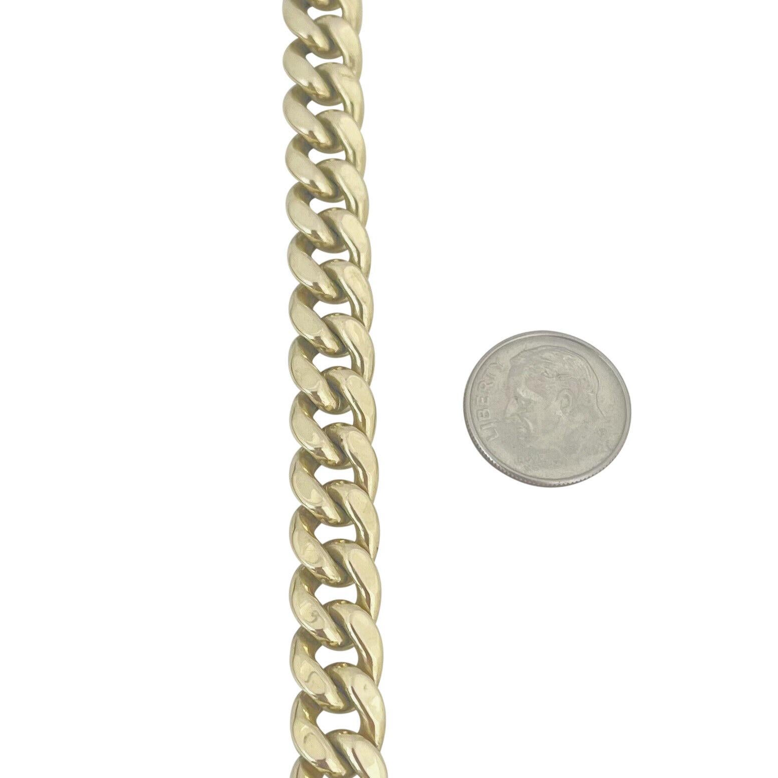Women's or Men's 10 Karat Yellow Gold Hollow Cuban Curb Link Bracelet For Sale