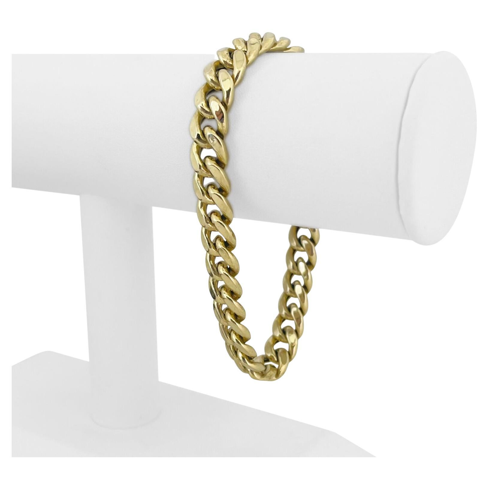10 Karat Yellow Gold Hollow Cuban Curb Link Bracelet For Sale