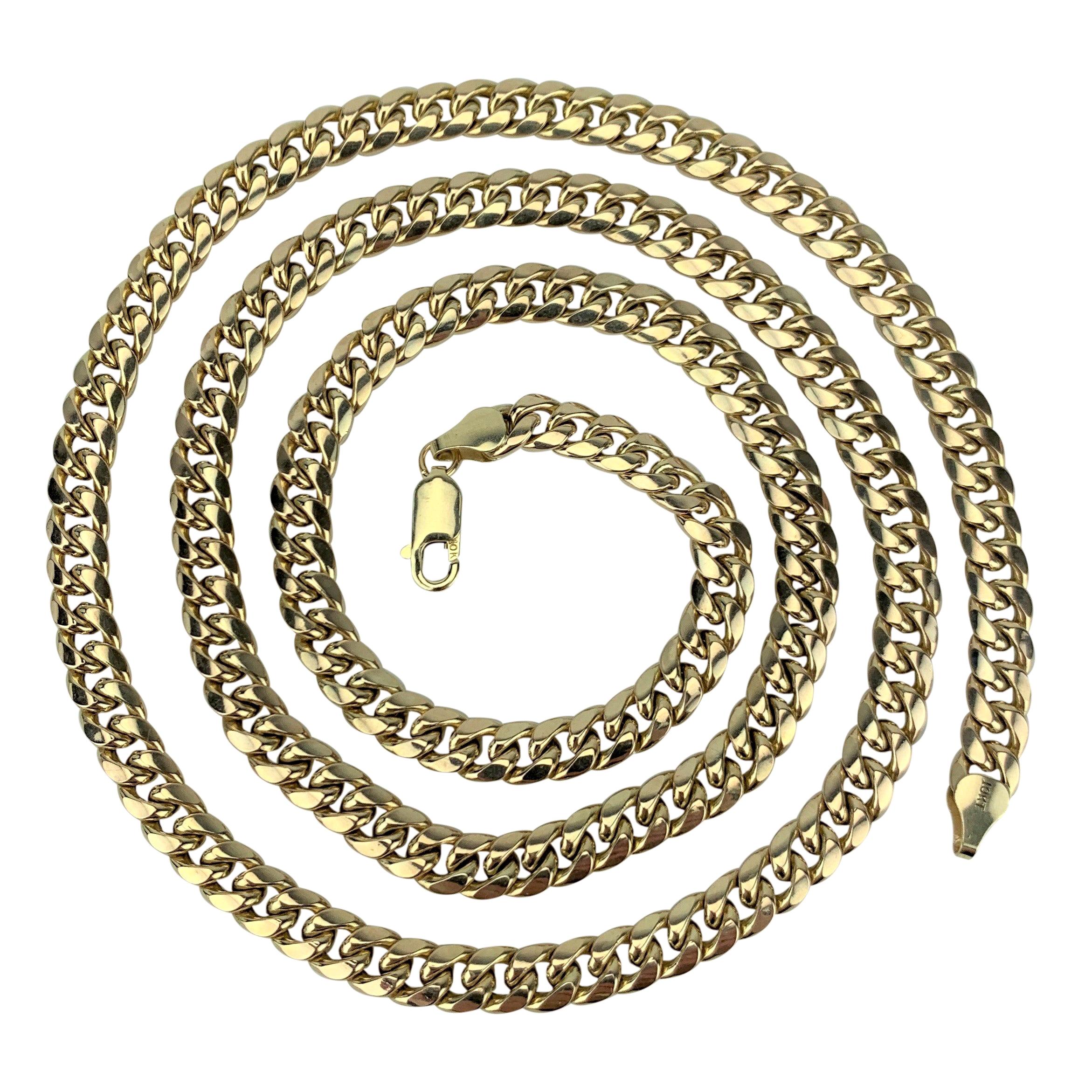 10 Karat Yellow Gold Hollow Cuban Curb Link Chain Necklace