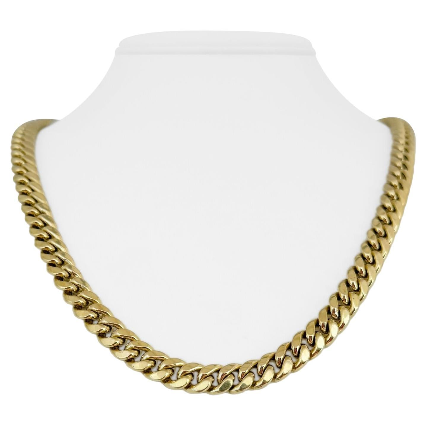 10 Karat Yellow Gold Hollow Polished Cuban Curb Link Chain Necklace  For Sale