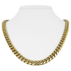 10 Karat Yellow Gold Hollow Polished Cuban Curb Link Chain Necklace 