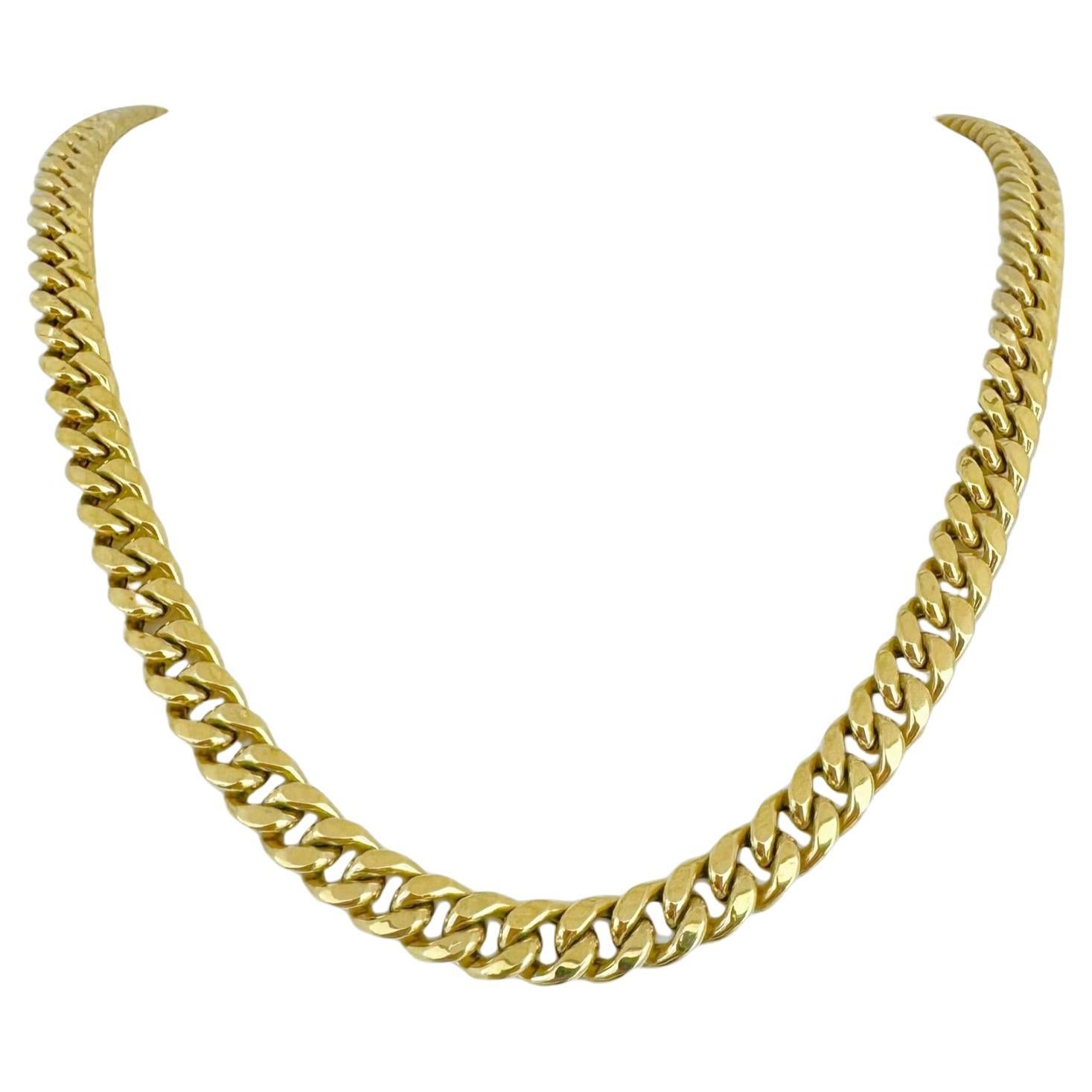 10 Karat Yellow Gold Hollow Polished Cuban Link Chain Necklace  For Sale