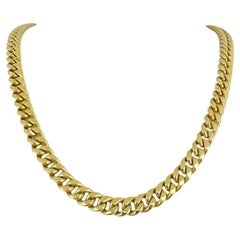 10 Karat Yellow Gold Hollow Polished Cuban Link Chain Necklace 