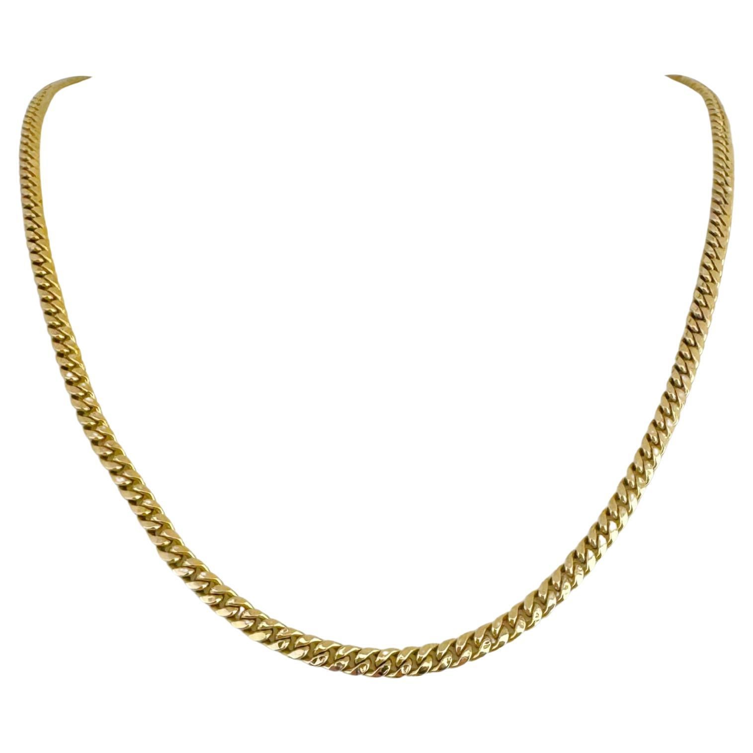 10 Karat Yellow Gold Hollow Polished Cuban Link Chain Necklace  For Sale