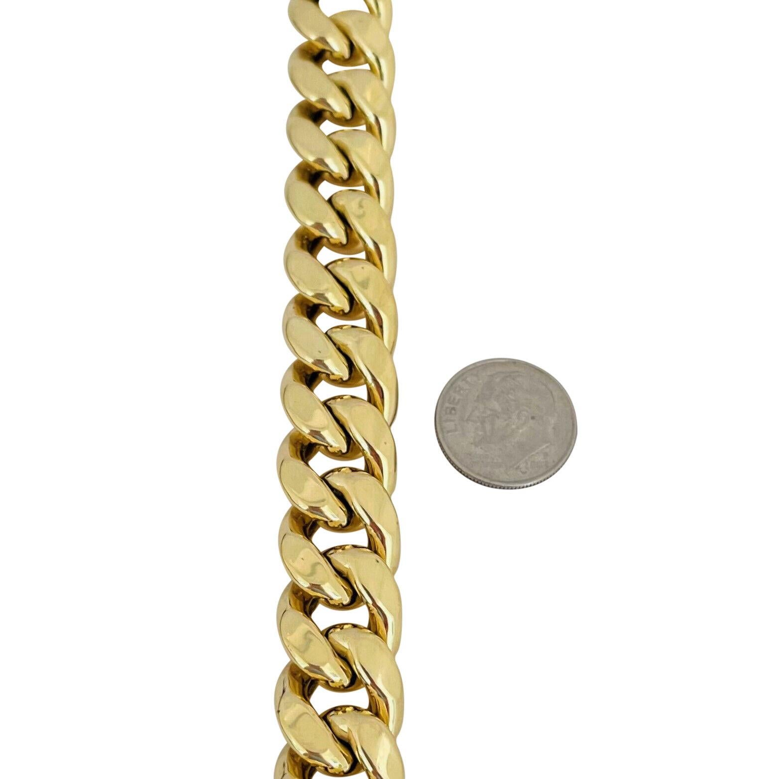 10 Karat Yellow Gold Hollow Thick Cuban Curb Link Chain Necklace For