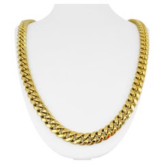 10 Karat Yellow Gold Hollow Thick Long Cuban Link Chain Necklace 