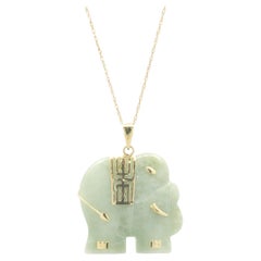 10 Karat Yellow Gold Jade Elephant Necklace