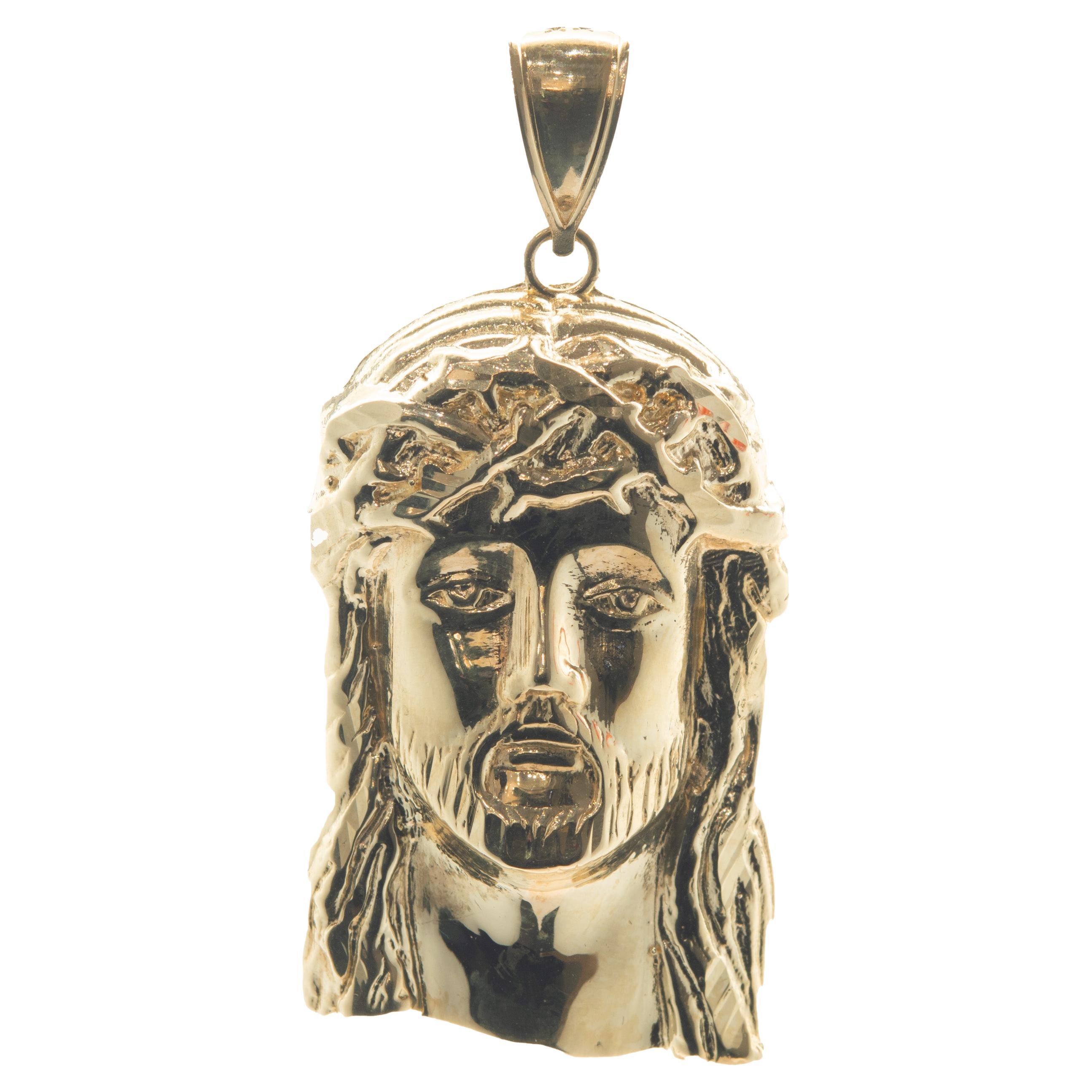 10 Karat Yellow Gold Jesus Pendant For Sale